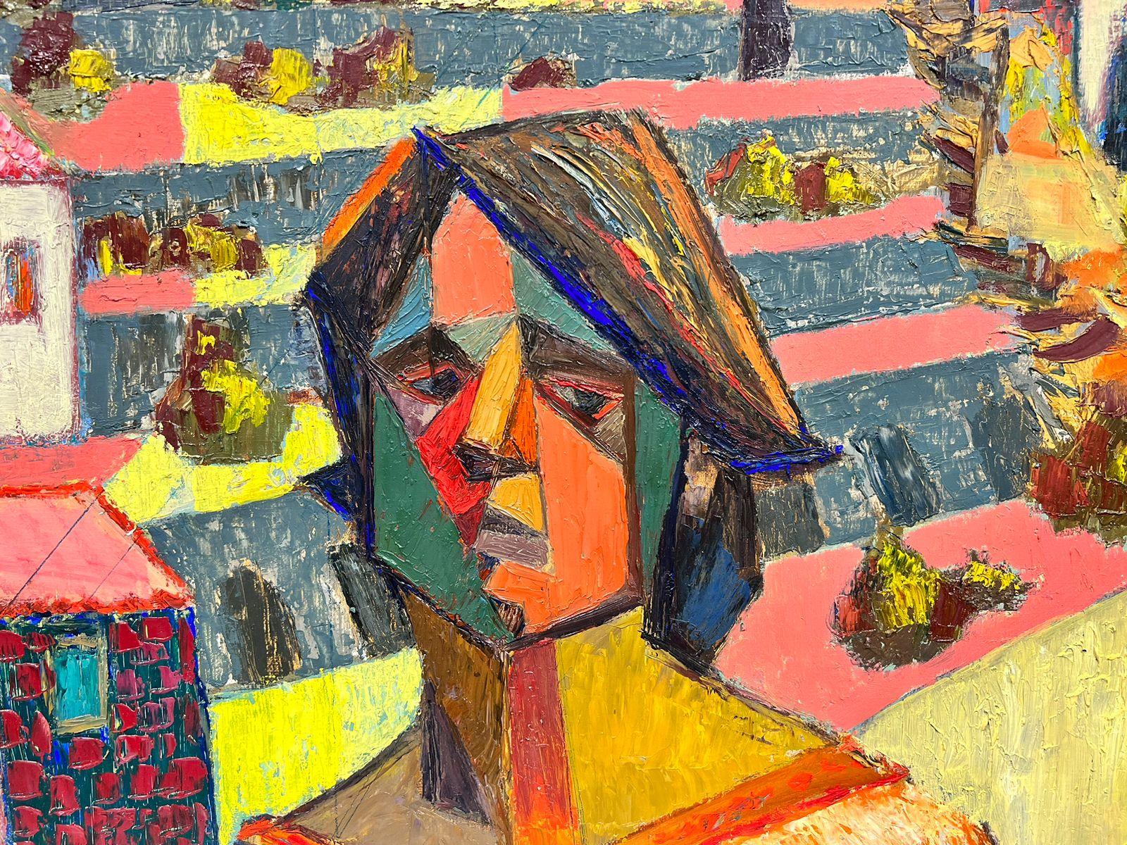 Groe franzsische kubistische lfigur der Moderne der 1950er Jahre in Sdfrankreich Stadtlandschaft (Kubismus), Painting, von Josine Vignon
