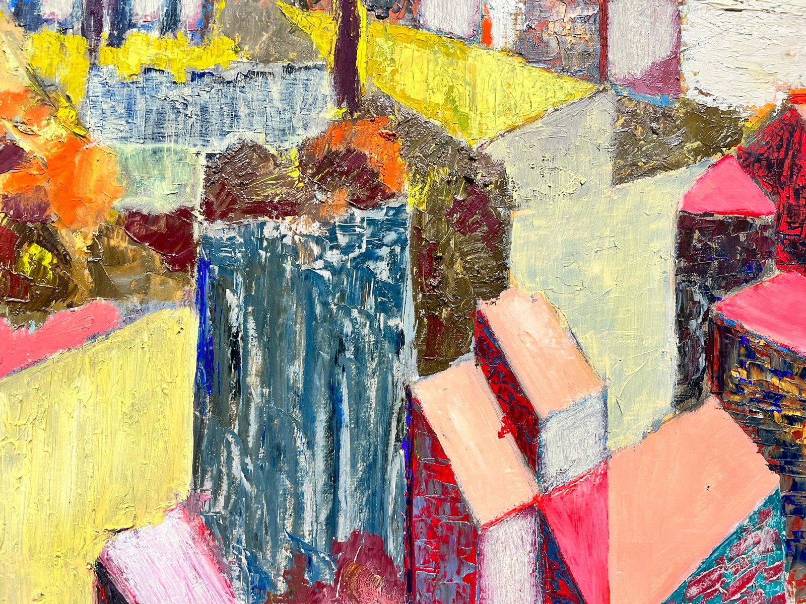 Huge 1950's French Cubist Modernist Oil Figure in South of France City Landscape For Sale 2