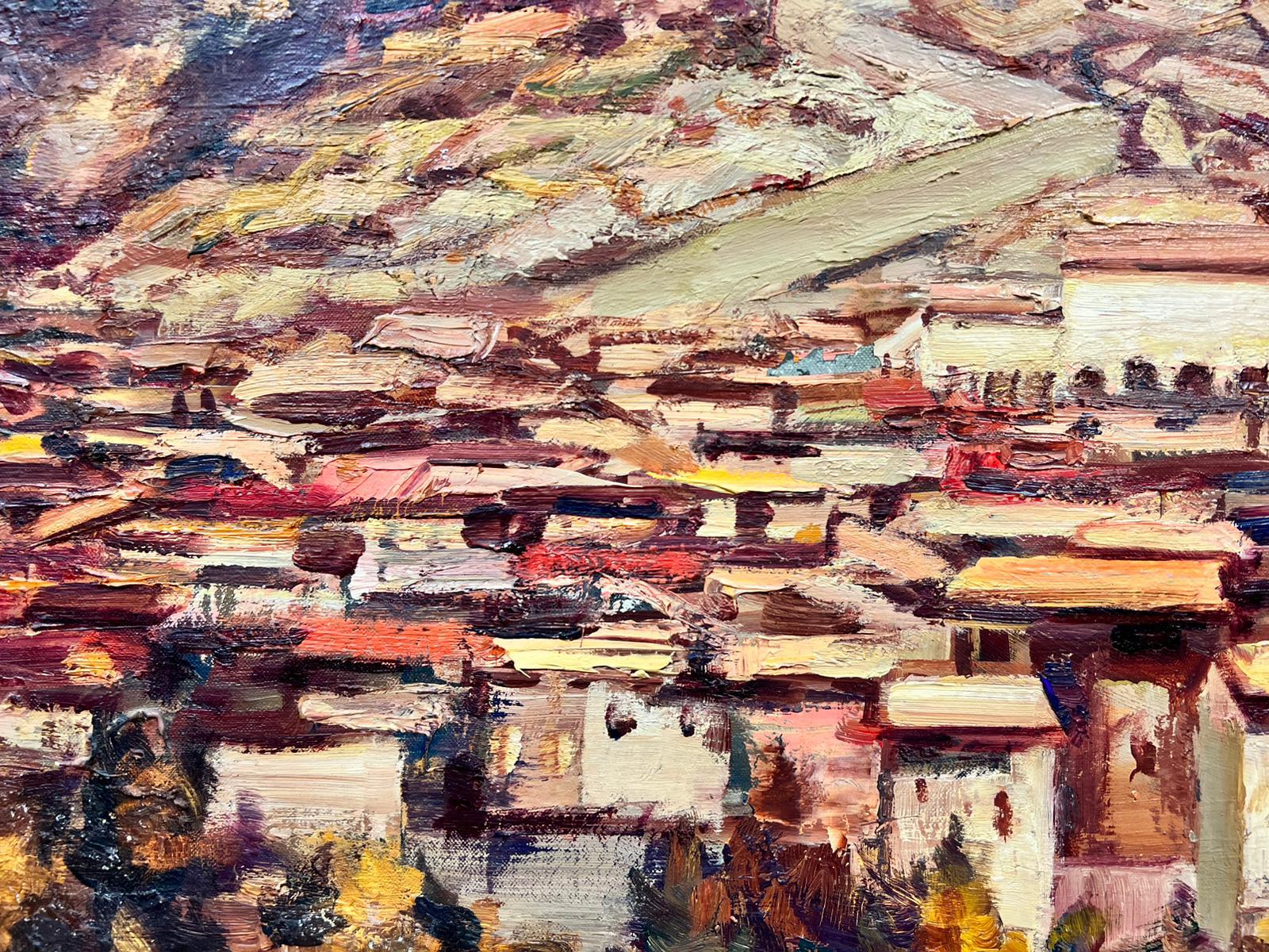 Huge 1950's French Post-Impressionist Oranges Beige Brown Colors Catalan View For Sale 1
