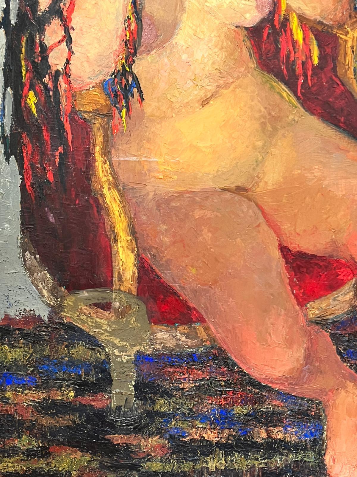 Huge 1960’s French Post Impressionist Oil Nude Lady Seated amazing texture oil - Post-Impressionist Painting by Josine Vignon