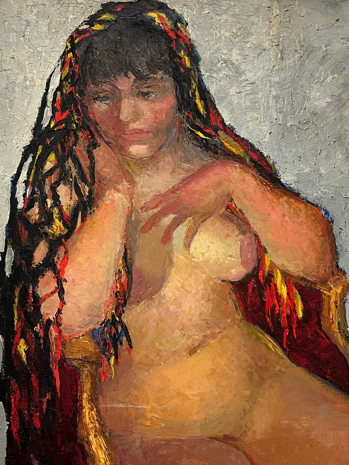Huge 1960's Französisch Post Impressionist Öl Nude Lady Seated erstaunliche Textur Öl im Angebot 1