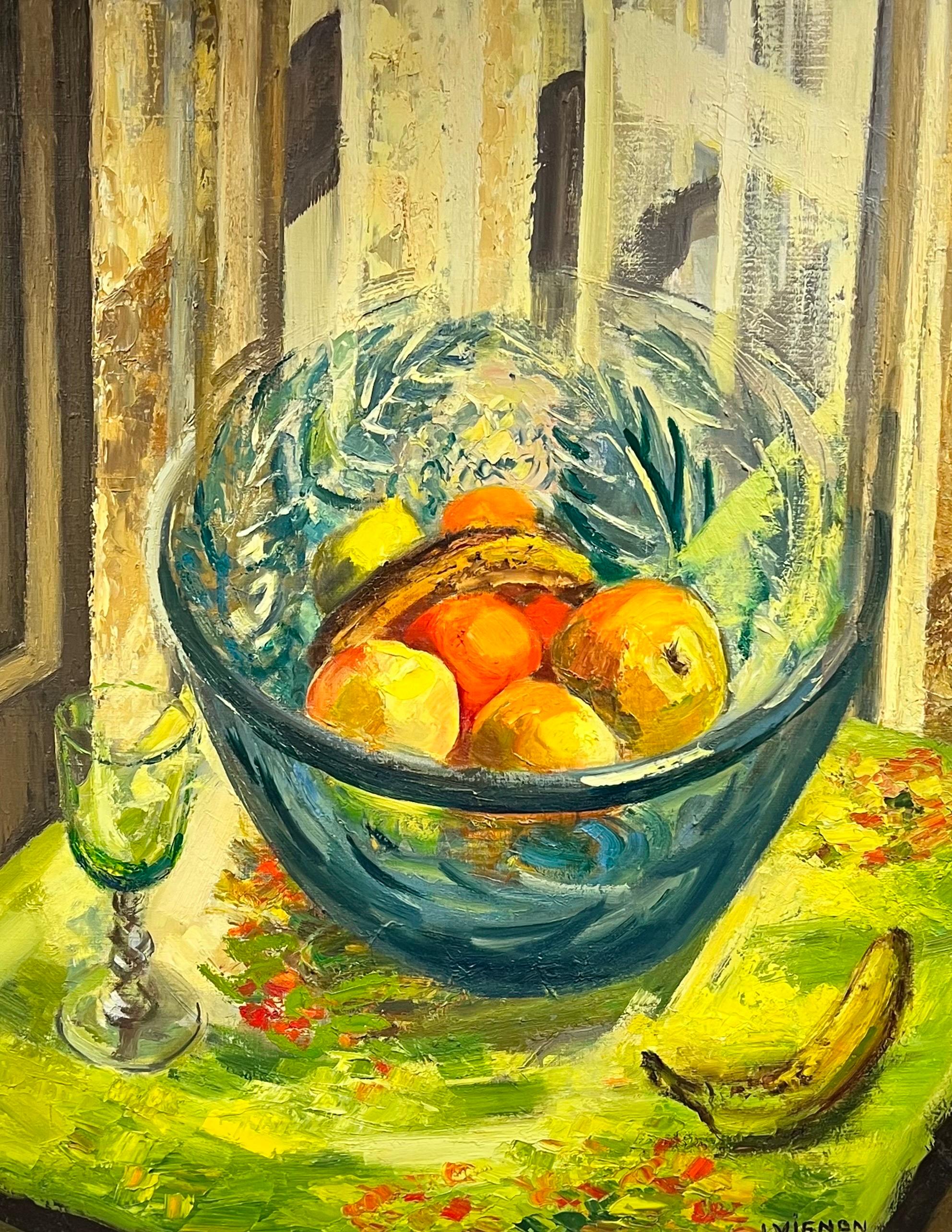 Grande coupe à fruits à l'huile française des années 1960 signée par les post-impressionnistes - Post-impressionnisme Painting par Josine Vignon