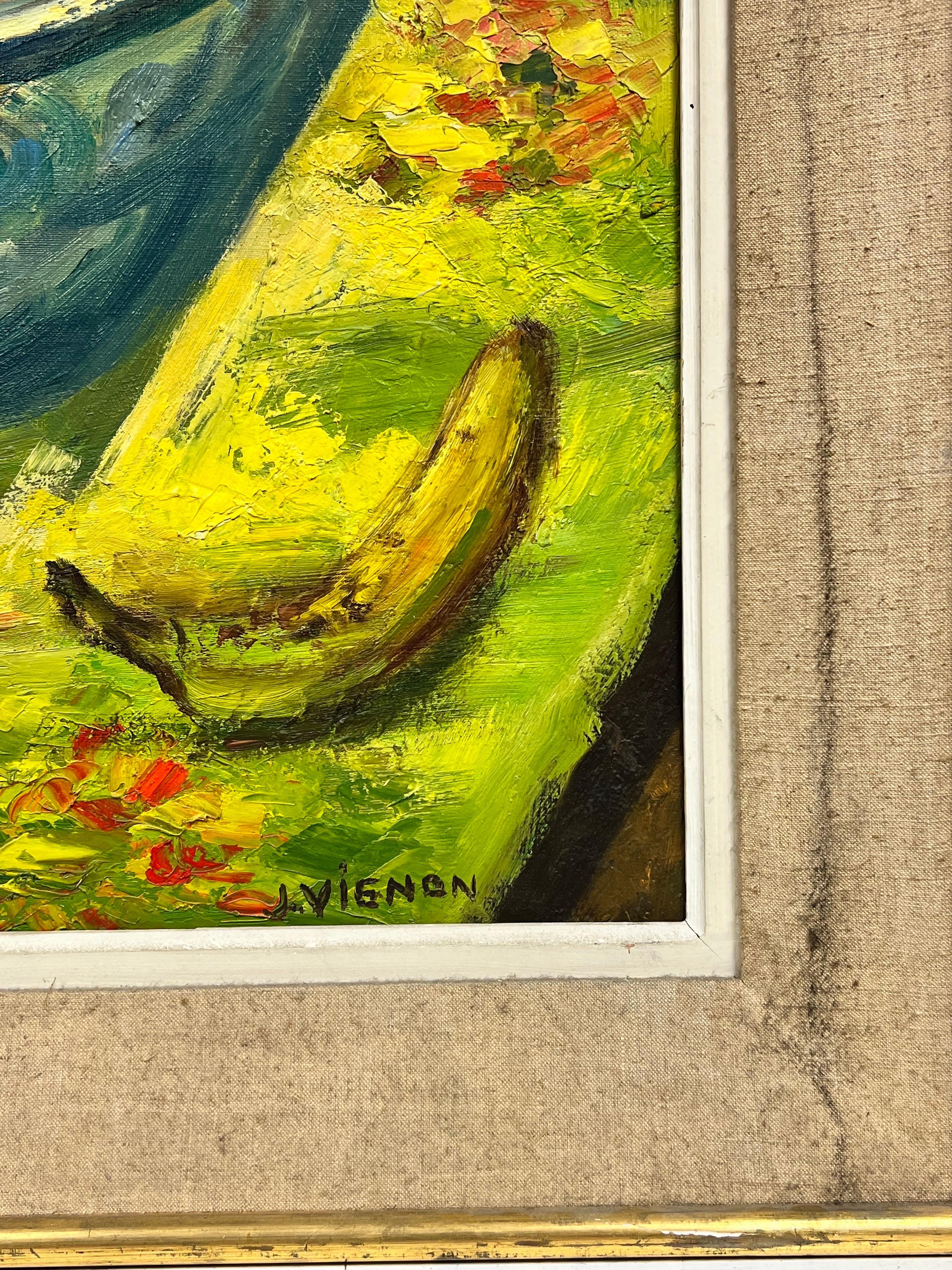 Enorme Óleo Post Impresionista Francés de 1960 Firmado Frutero Habitación Interior en venta 2