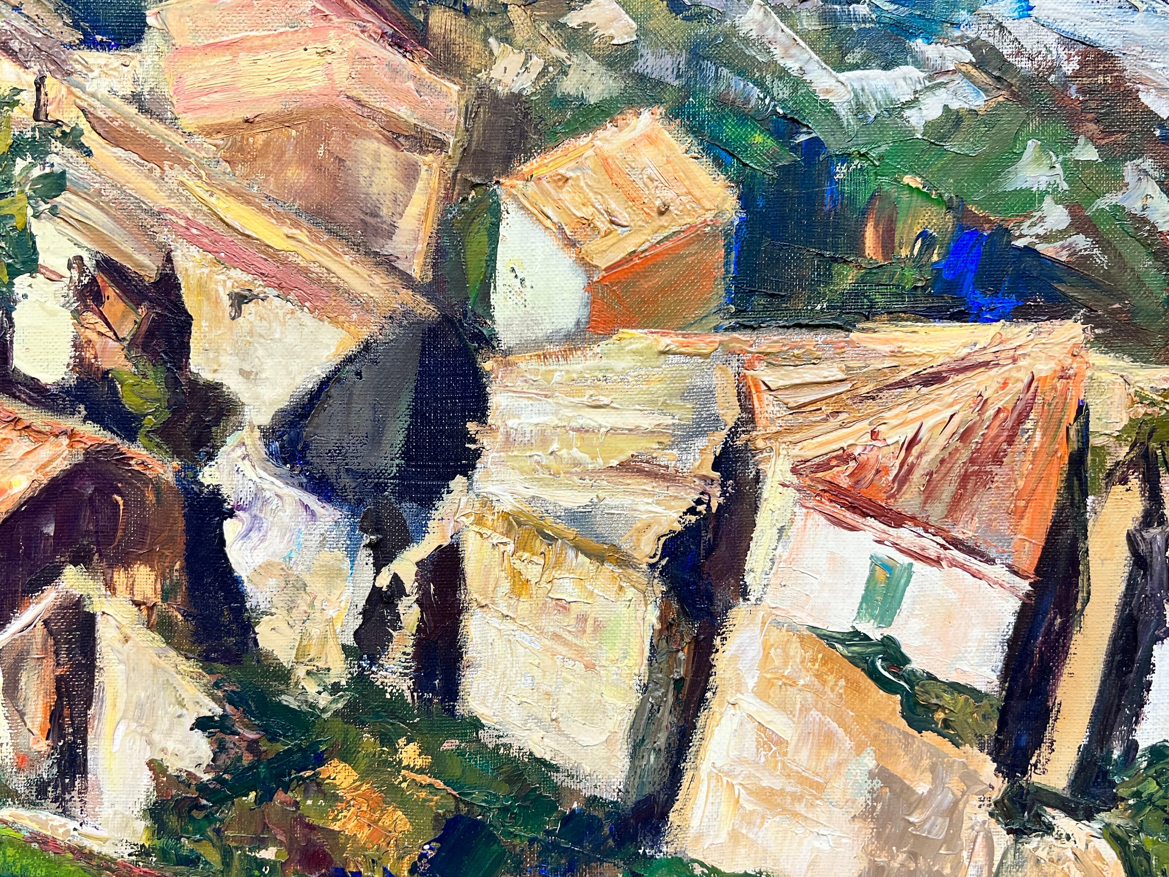 Postimpressionistisches katalanisches Berg Range Hilltop Village, 1960er Jahre im Angebot 1