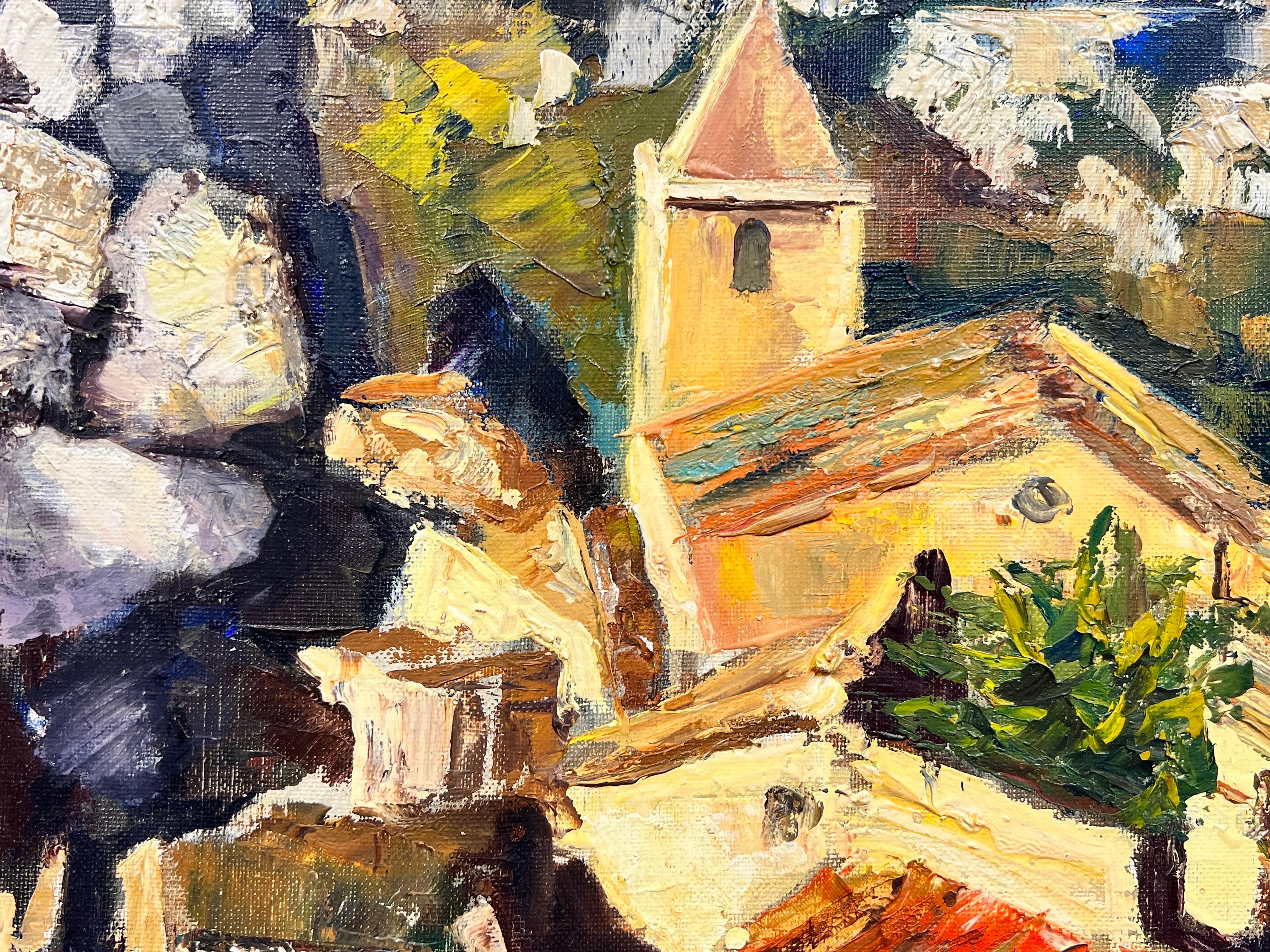 Huge 1960s Post Impressionist Oil Catalan Spanish Mountain Range Hilltop Village For Sale 1