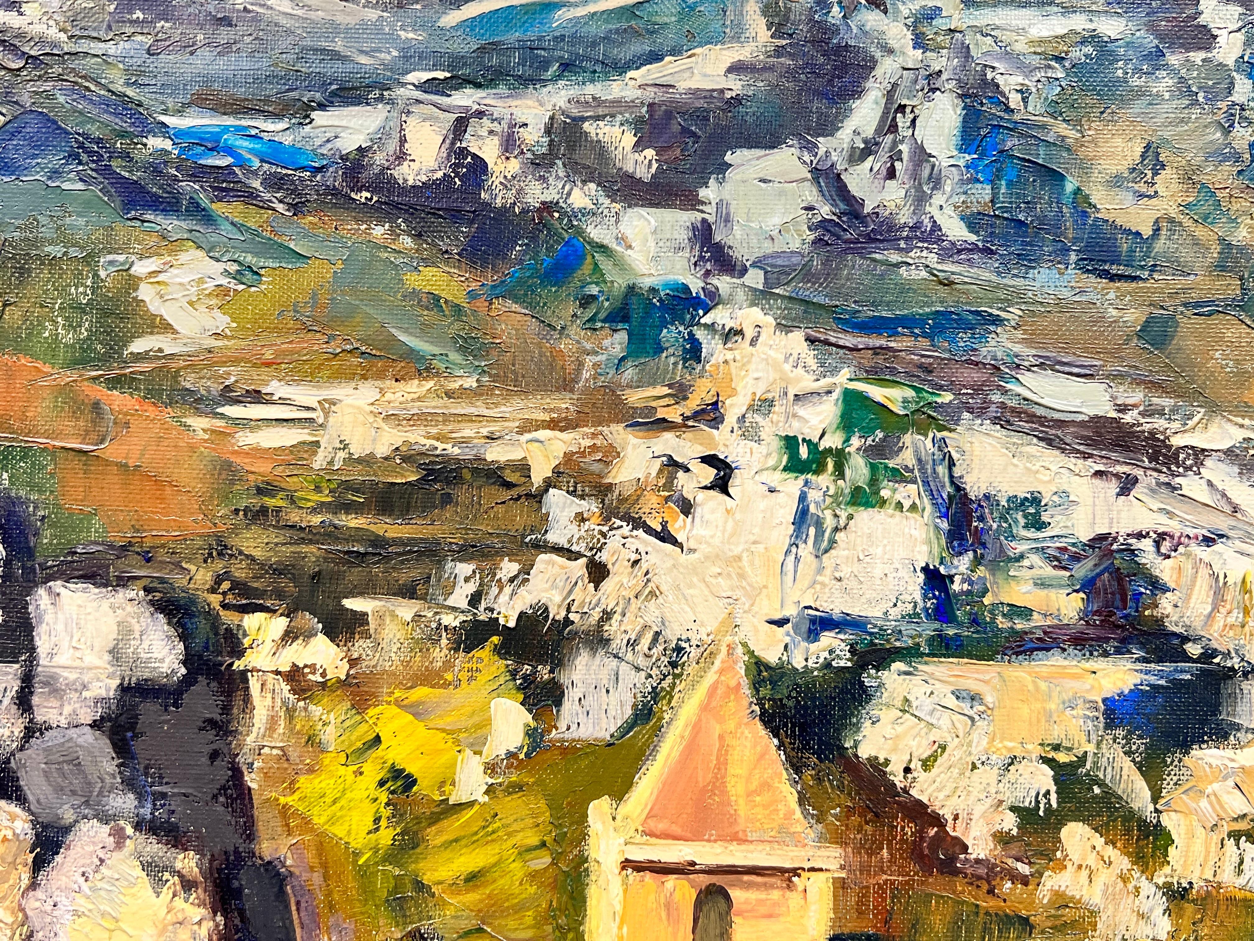 Huge 1960s Post Impressionist Oil Catalan Spanish Mountain Range Hilltop Village For Sale 3
