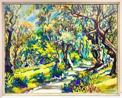 Huge 20th Century Woodland Sunny Park Landscape Golden Light 
Green Colors