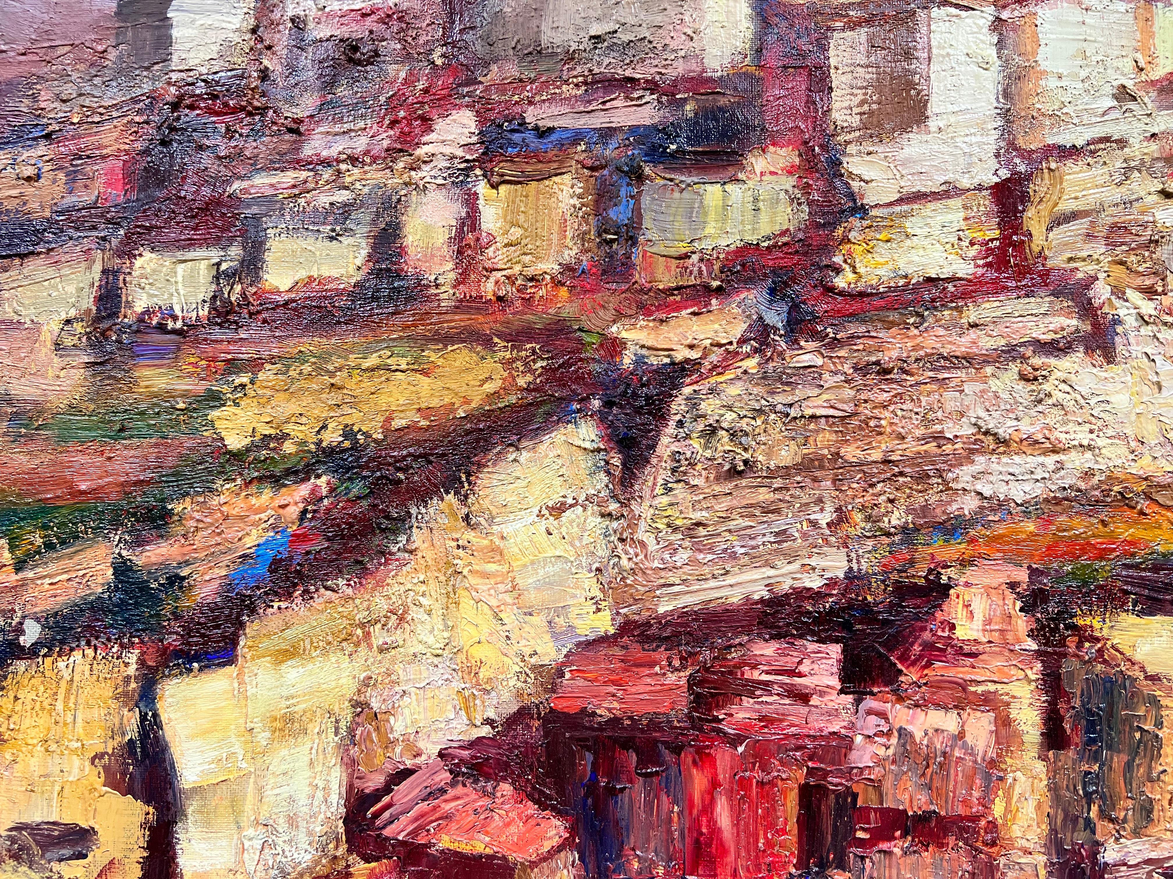 Huge French Post-Impressionist 1950's Oil Horse Riders Hill Top Spanish Village For Sale 1