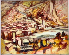 Huge French Post-Impressionist Signed Oil Southern France Catalan Landscape