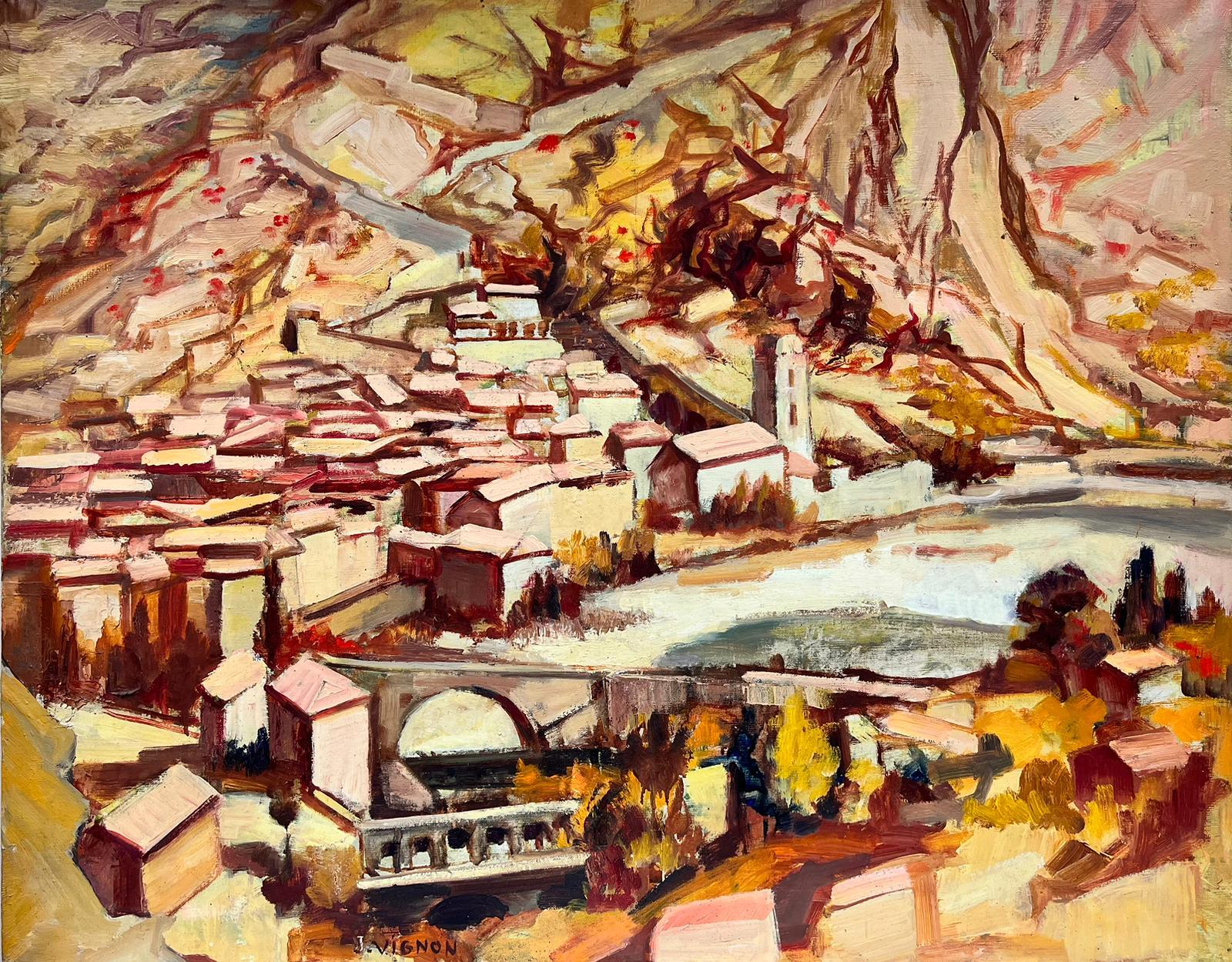 Huge French Post-Impressionist Signed Oil Southern France Catalan Landscape