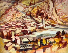 Vintage Huge French Post-Impressionist Signed Oil Southern France Catalan Landscape