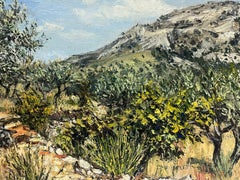La Garrigue Südlich der Provence Schöne Landschaft 1960er Jahre Französisches Ölgemälde