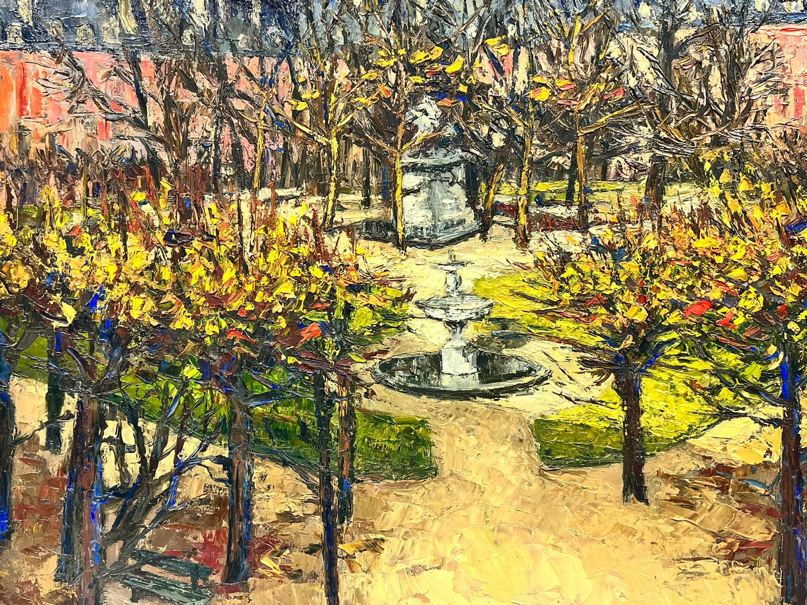 La Place des Vosges Paris Gardens 1960’s French Post Impressionist Signed Oil For Sale 2