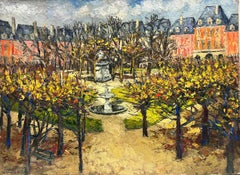 La Place des Vosges Paris Gardens 1960’s French Post Impressionist Signed Oil