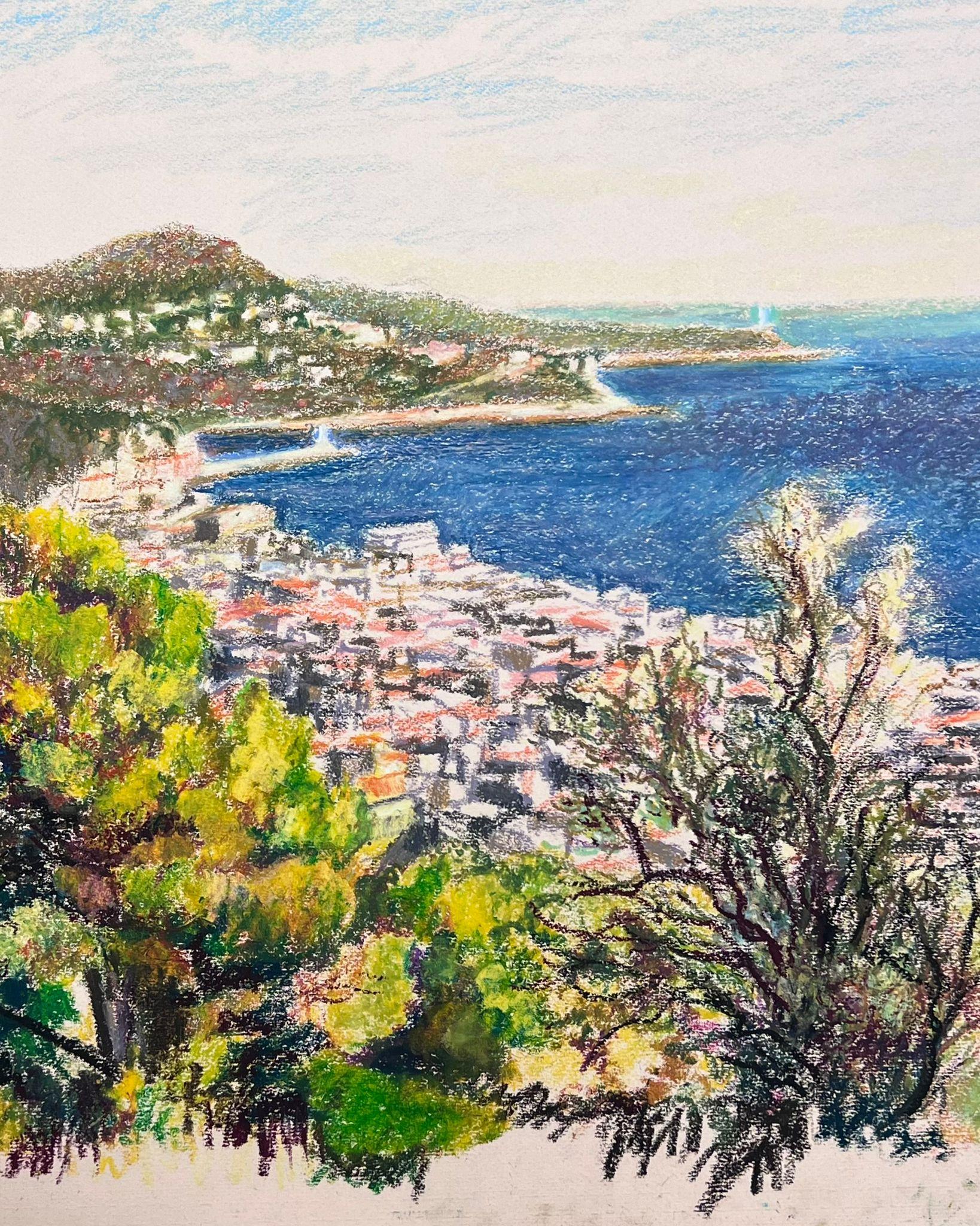 Große 1970er Jahre Französisch Impressionist Pastell Côte d'Azur Nizza Landschaft (Impressionismus), Painting, von Josine Vignon