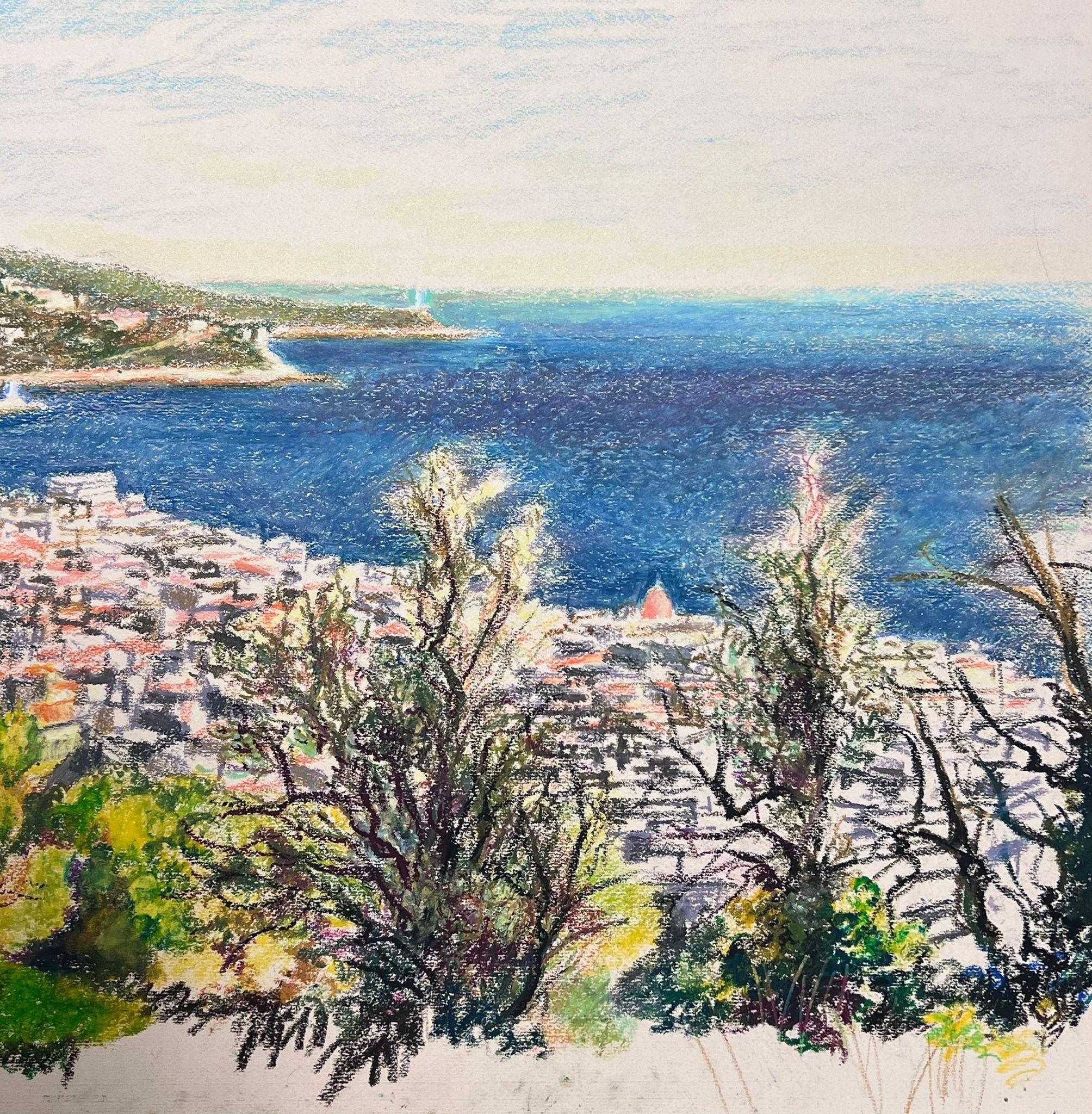 Large 1970's French Impressionist Pastel Côte d'Azur Nice Landscape For Sale 1
