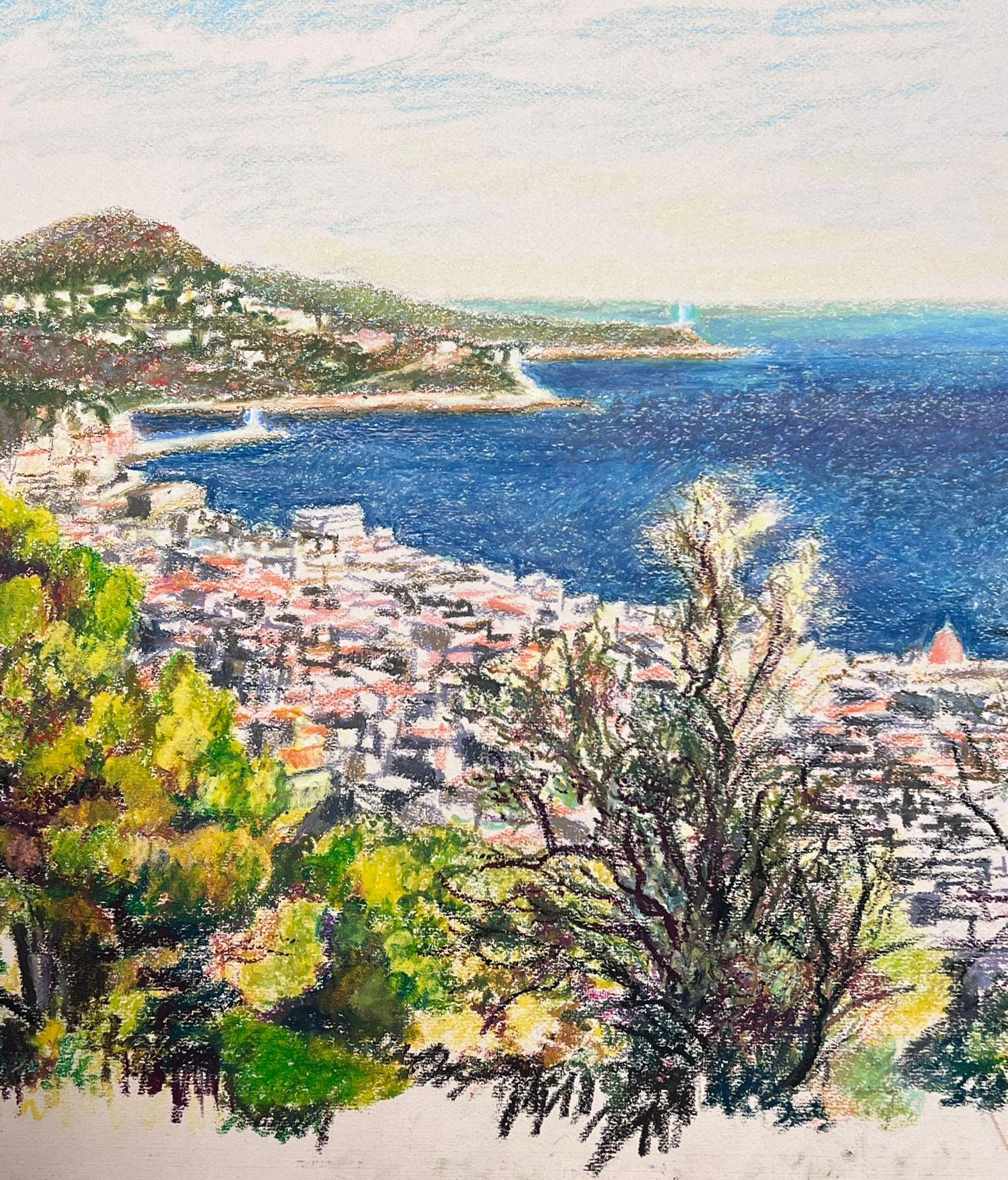 Large 1970's French Impressionist Pastel Côte d'Azur Nice Landscape For Sale 3