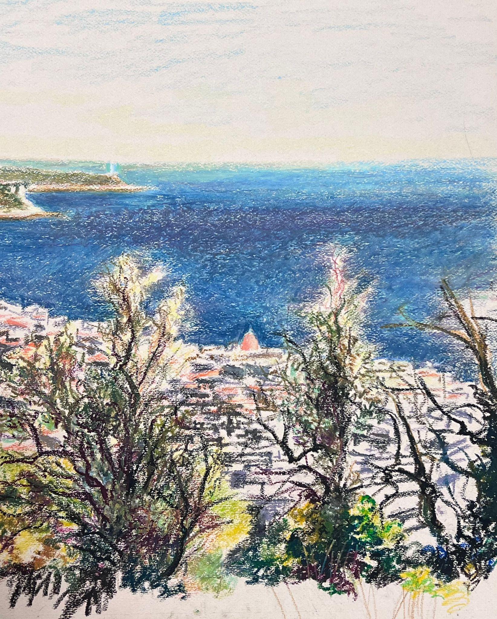 Large 1970's French Impressionist Pastel Côte d'Azur Nice Landscape For Sale 4