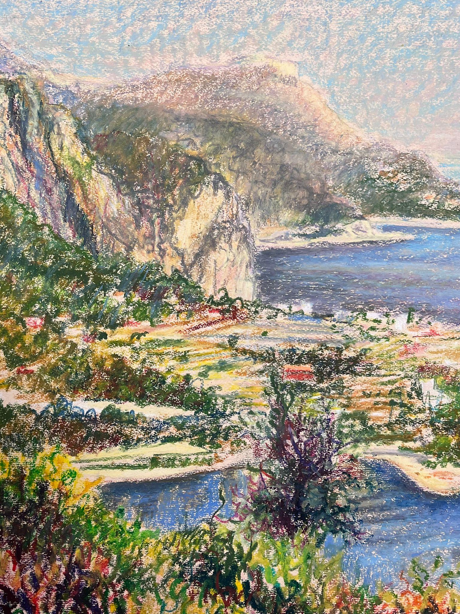 Large 1970's French Impressionist Pastel Figure In Côte d'Azur Nice Landscape For Sale 2