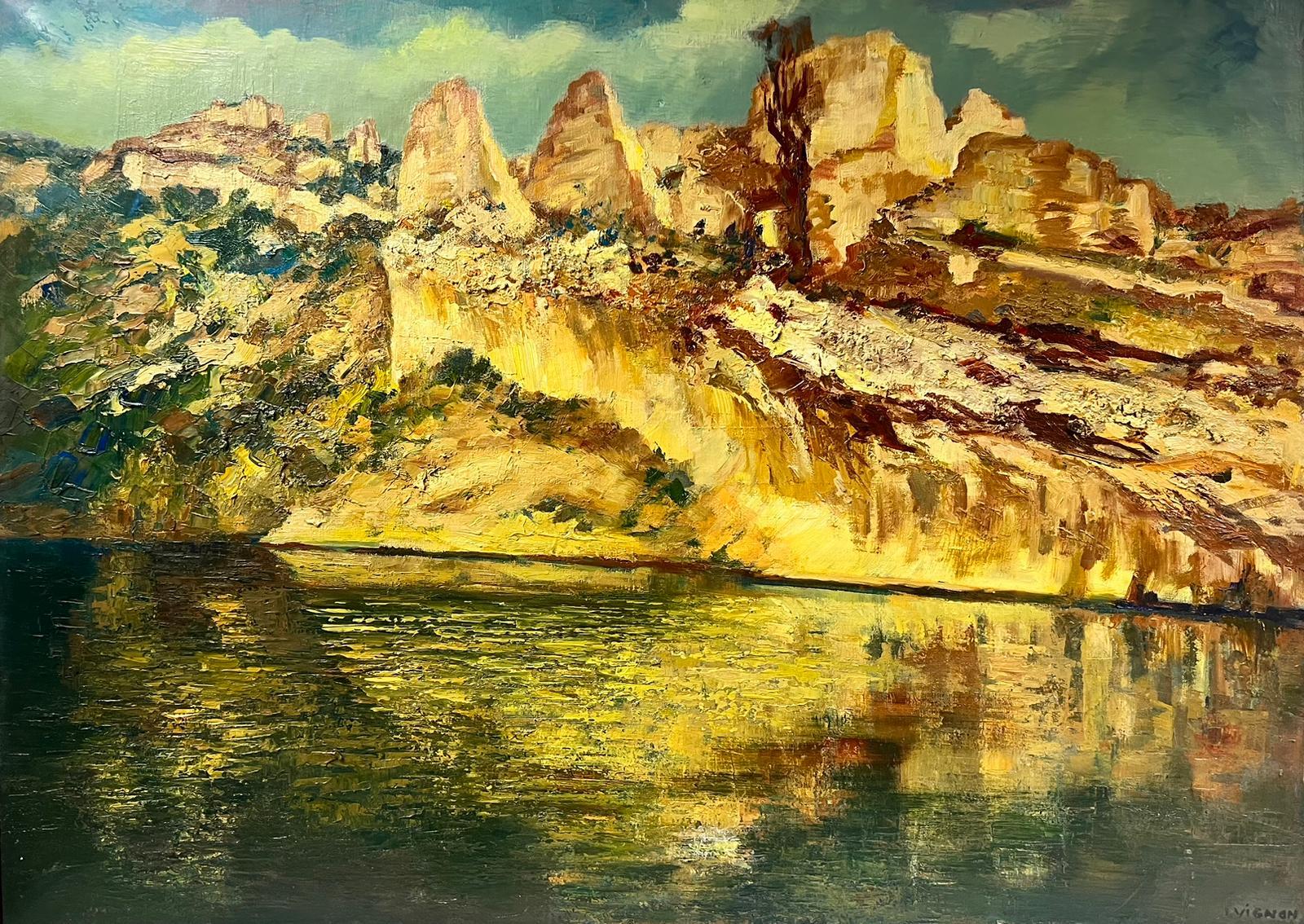 Josine Vignon Landscape Painting - Large Mid Century French Post Impressionist Signed Oil Shimmering Light Provence