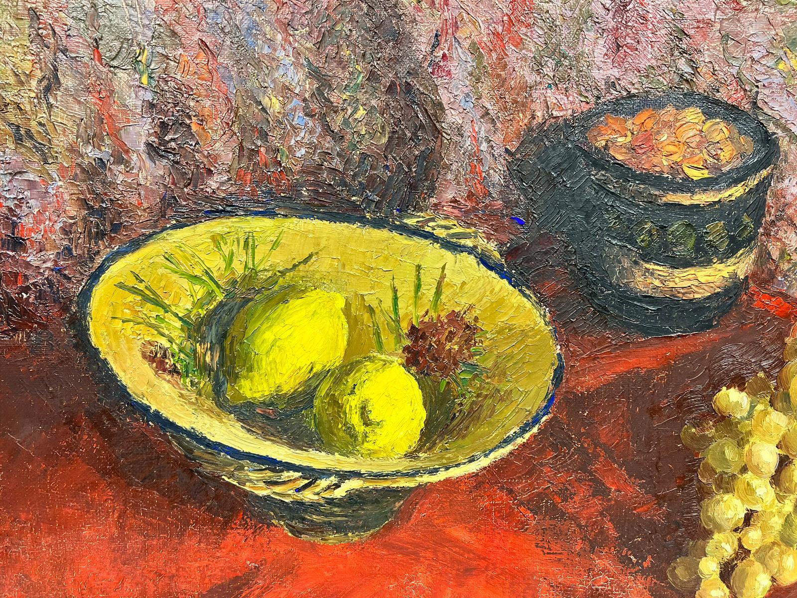 Lemons and Grapes Interior Still Life Impressionist Thick Oil Impasto - Post-Impressionist Painting by Josine Vignon