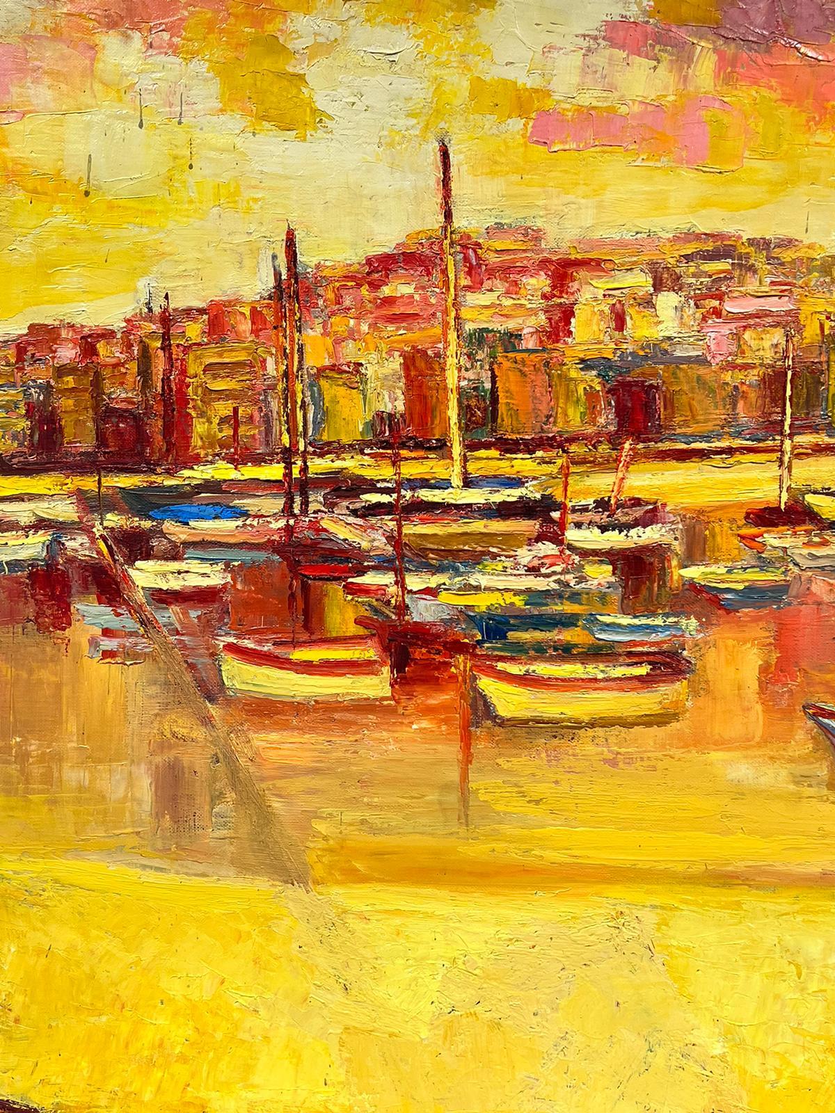 Marseille Harbour 1960s French Impressionist Oil Burnt Orange Sienna Ochre Color - Painting by Josine Vignon