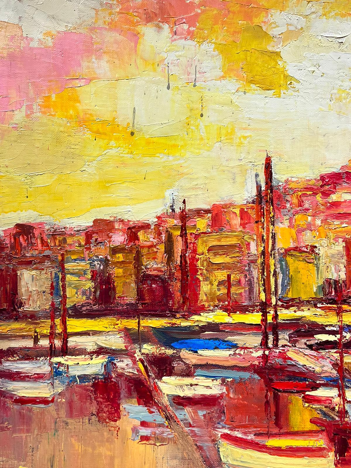 Puerto de Marsella 1960s Óleo Impresionista Francés Color Naranja Quemado Siena Ocre - Painting Posimpresionista de Josine Vignon