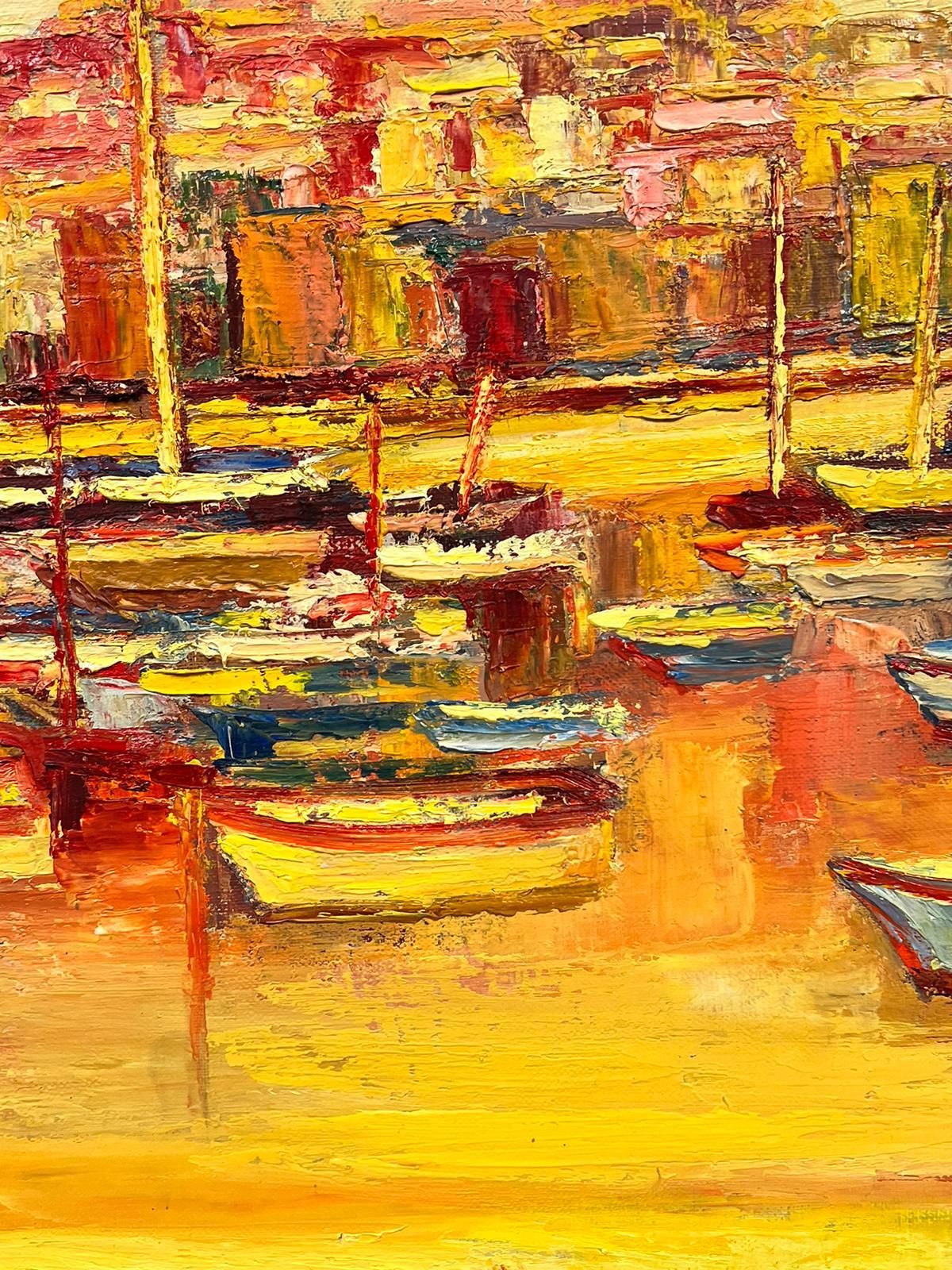 Puerto de Marsella 1960s Óleo Impresionista Francés Color Naranja Quemado Siena Ocre en venta 1