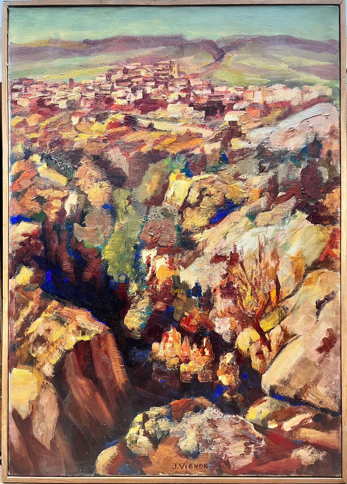 Mid 20th Century Provence Village Signed French Oil Beautiful Thick Oil Paint - Painting by Josine Vignon