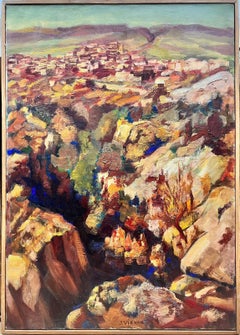 Mid 20th Century Provence Village Signed French Oil Beautiful Thick Oil Paint