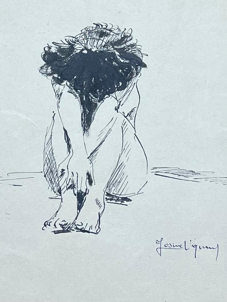 Mid Century French Portrait 
Signed by Josine Vignon (French 1922-2022)
Medium: Pencil/ charcoal/ink on artists paper, double sided 
Size: 9 (height) x 6.75 (width)
Stamped Verso
Condition: Good
Provenance: All the paintings we have by this artist