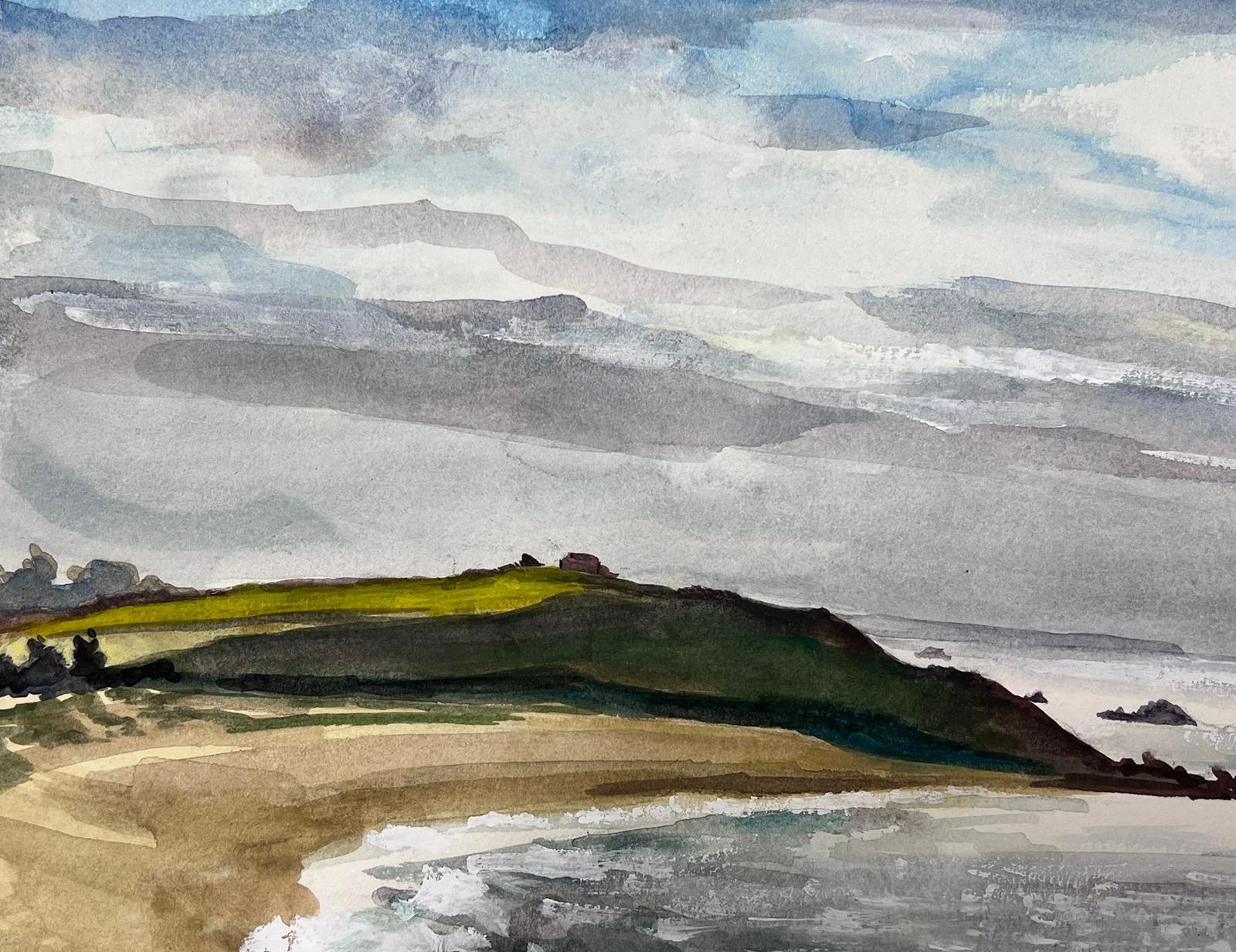 Mid Century French Coastal Grau Meer und blauer Himmel Landschaft La Guimorais – Art von Josine Vignon
