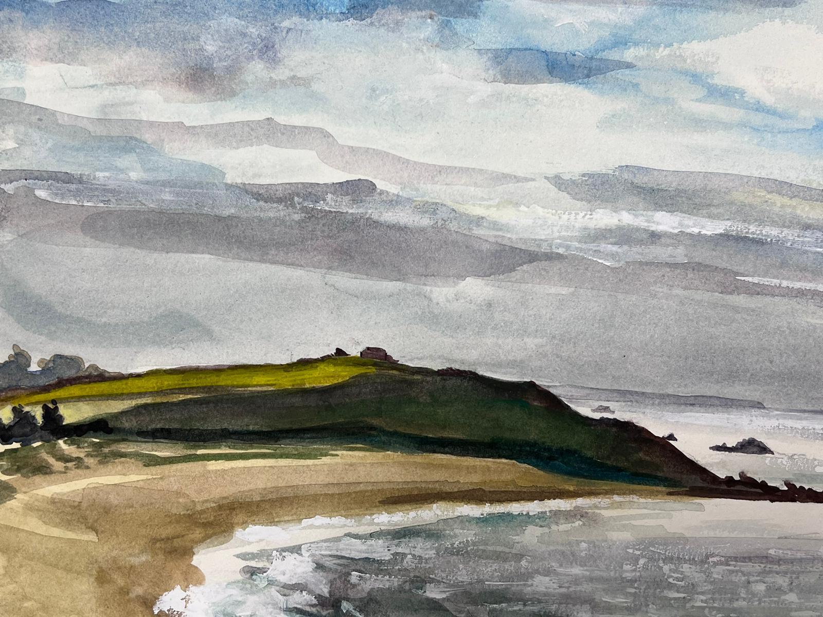 Mid Century French Coastal Grey Sea and Blue Sky Landscape La Guimorais For Sale 1