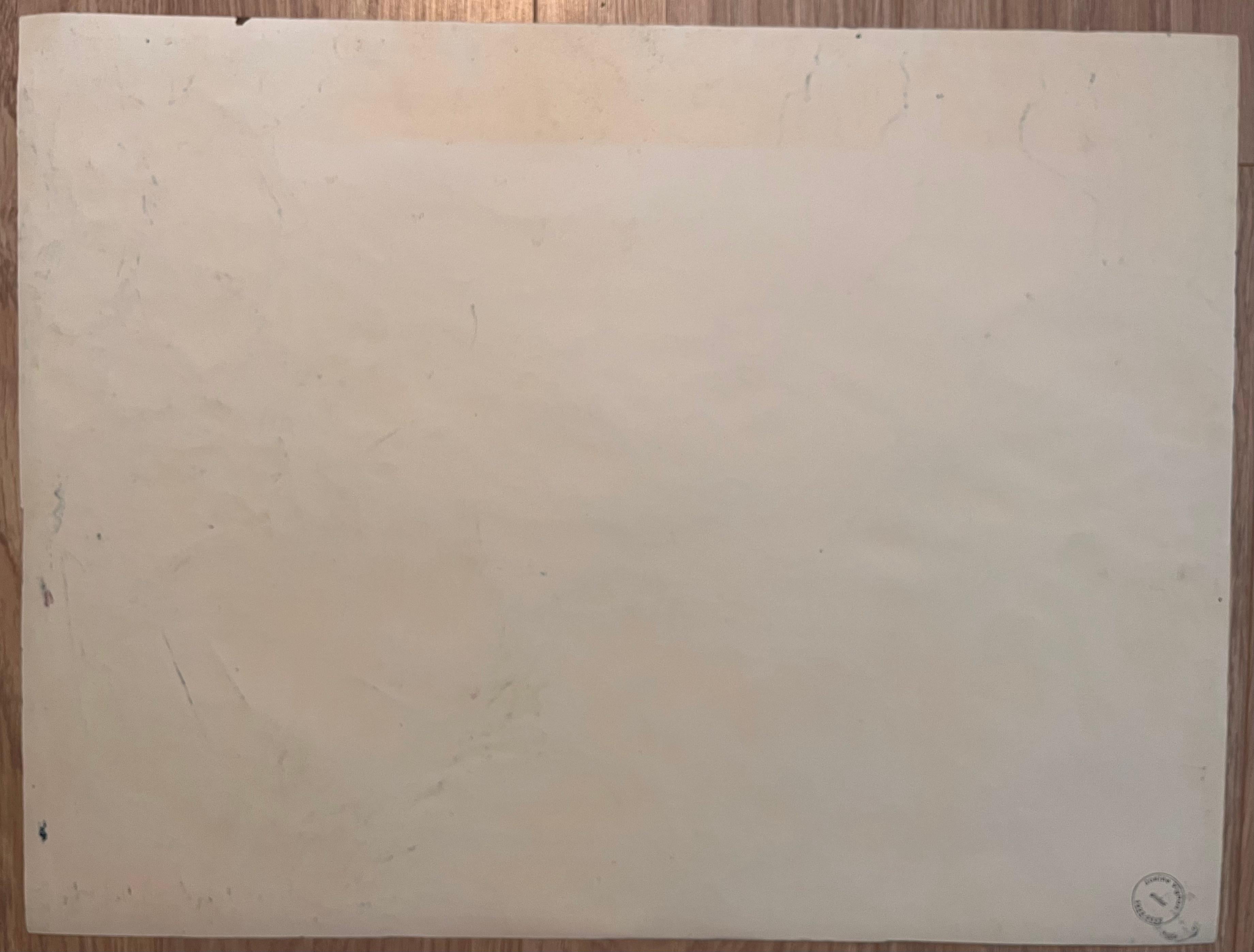 Französische Zeichnung von Hillside-Landschaft mit Bäumen und Distanzhäusern, Mitte des Jahrhunderts im Angebot 3