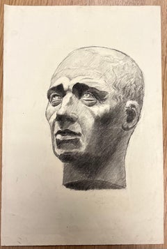 Mid Century Französisch Zeichnung eines klassischen kahlen männlichen Büste