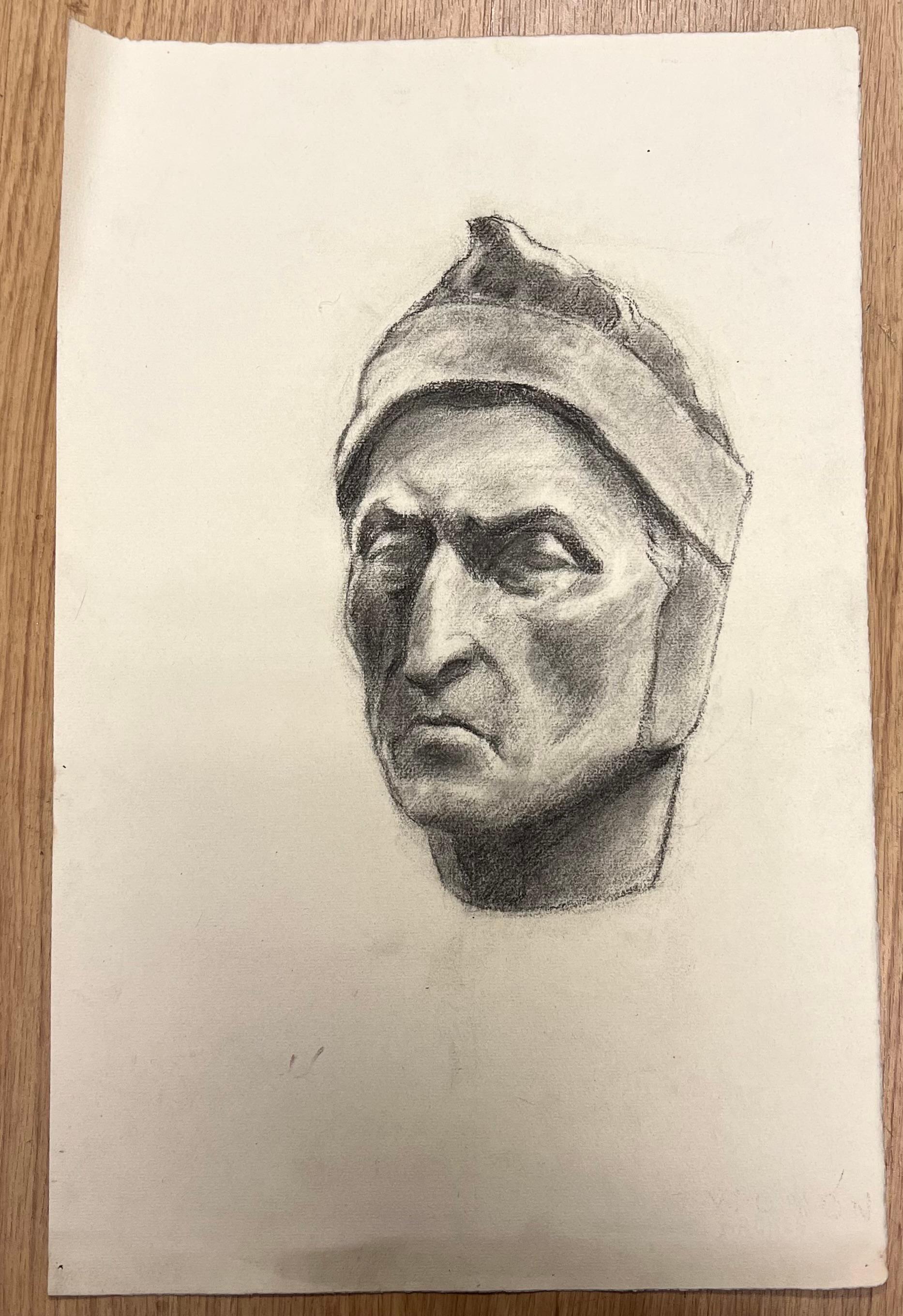 Mid Century Französisch Zeichnung Studie einer klassischen Büste – Art von Josine Vignon