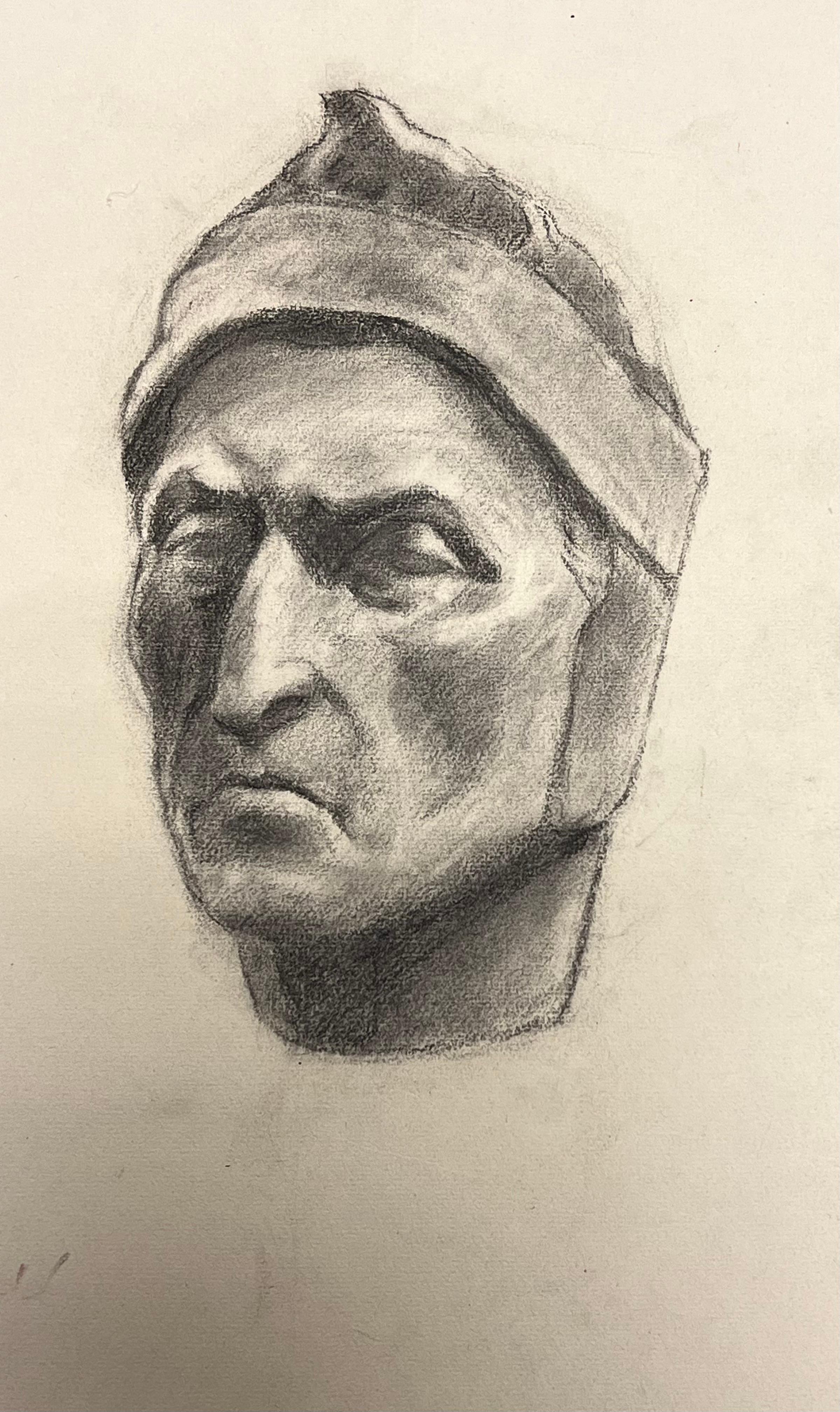 Mid Century Französisch Zeichnung Studie einer klassischen Büste (Post-Impressionismus), Art, von Josine Vignon