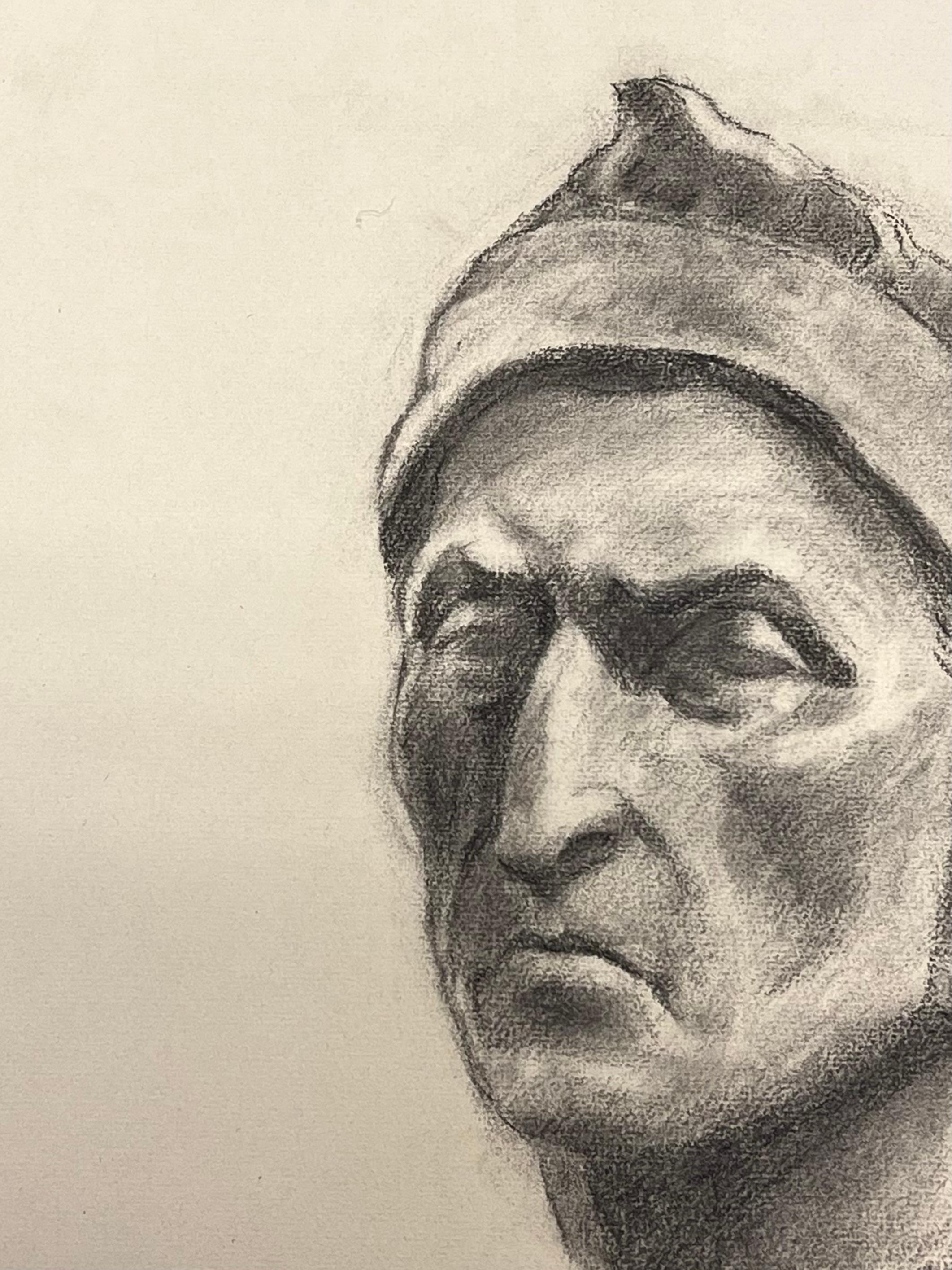 Mid Century Französisch Zeichnung Studie einer klassischen Büste (Beige), Figurative Art, von Josine Vignon
