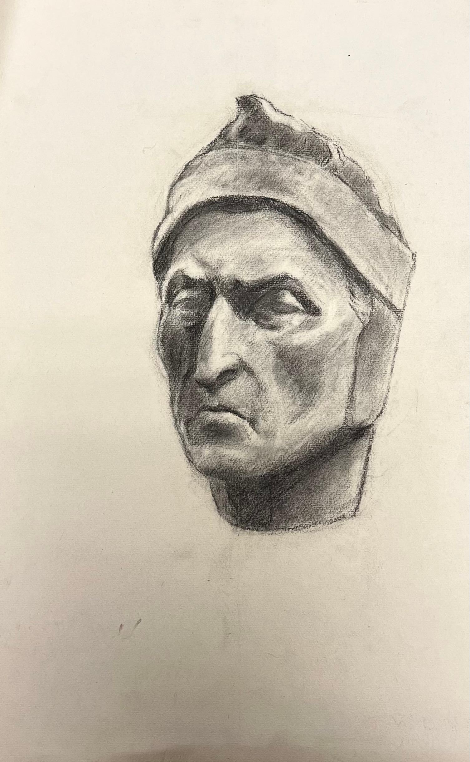 Dibujo francés de mediados de siglo Estudio de un busto clásico