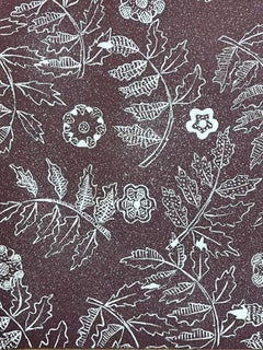 Carta da parati di metà secolo con illustrazione francese di foglie su carta viola