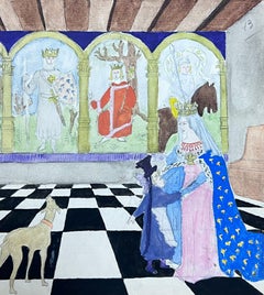 Französische Illustration Mythische Könige und Königinnen, Interieurskizze aus der Mitte des Jahrhunderts