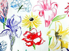 Mid Century French Illustration Sketches Of Bright Flower Types