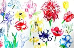 Mid Century French Illustration Sketches Of Bright Flower Types