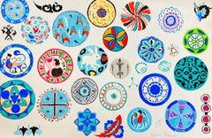 Mid Century French Illustration Sketches Of Colorful Circular Designs