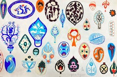 Schizzi di illustrazioni francesi della metà del secolo scorso di disegni di brocche colorate