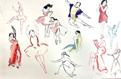 Mid Century French Illustration Sketches Of Dancing Figures 