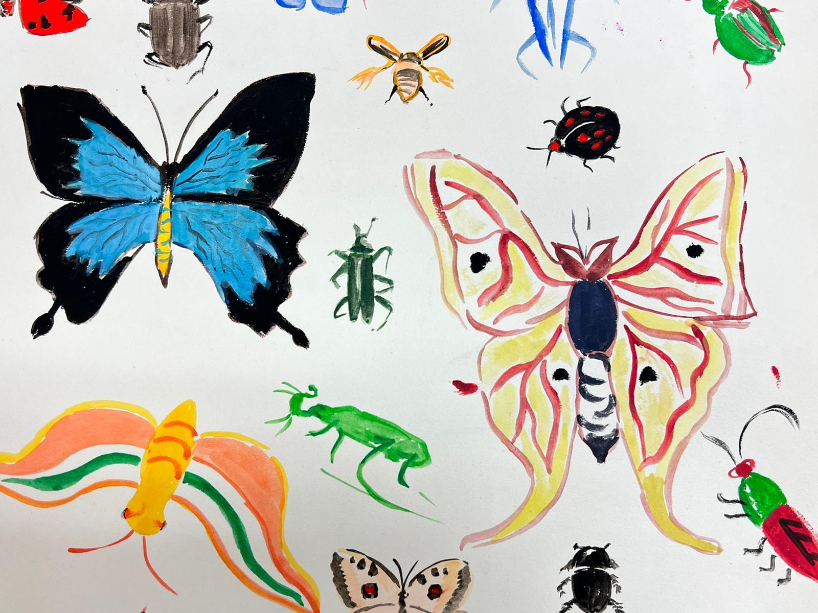 Französische Illustrationsskizzen aus der Mitte des Jahrhunderts mit verschiedenen Schmetterlingen und Insekten im Angebot 1