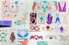 Josine Vignon - Mid Century French Illustration Sketches - Ornament Wallpaper Mid Century French Illustration Sketches - Ornament Wallpaper