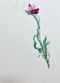 Mid Century Französisch Illustration Gelb Rosa Blume Aquarell Skizze