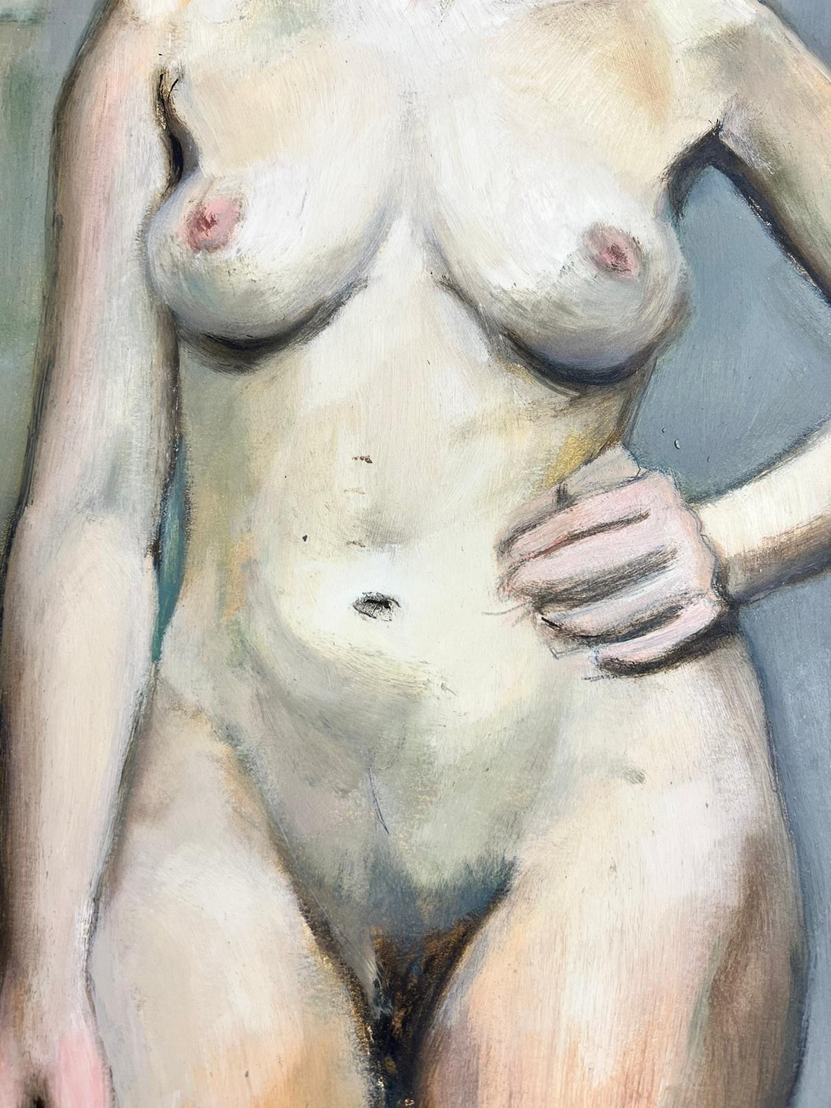 Peinture française du milieu du siècle dernier d'un nu possédé d'une femme  en vente 2